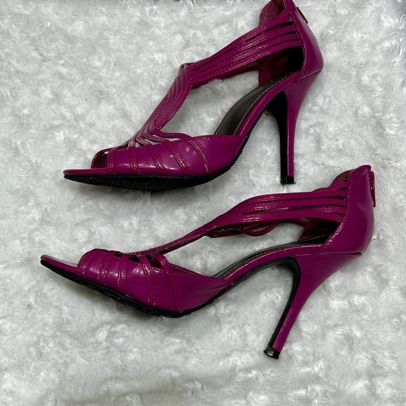 Elle Purple High Heel Open Toe Strappy Faux Leather Sandals Pumps Women's Size 7 - Picture 3 of 9